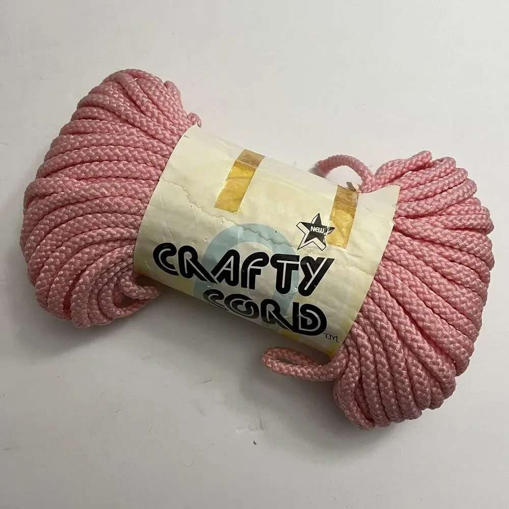 Vintage Crafty Cord Macrame 50 Yds Braided Knotting Cord Weaving Craft Knit Pink